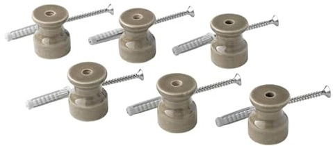 Klartext Isolatoren BELLE ÉPOQUE im Vintage-Stil mit Textilgeflecht aus hochwertigem handwerklichem Porzellan in Taupe glänzend Ø20mm, 6 Stück