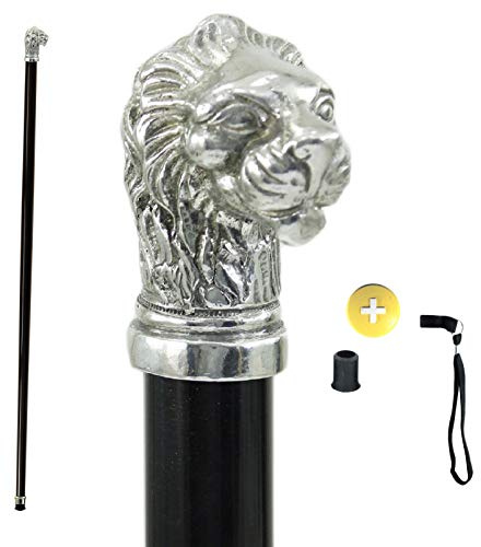 Gehstock Löwe Zinn Farbe Silber Holz Antik klassisch elegant personalisierbar