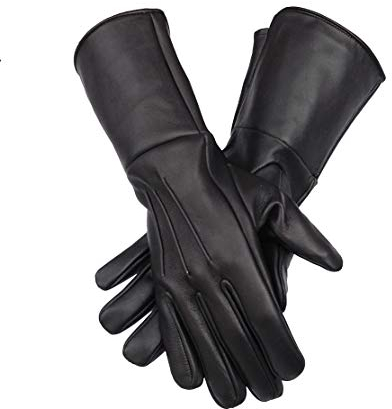 LEATHER LH HANDS Herren Mittelalter Renaissance Cosplay Ungefüttert Gauntlet Echtes Leder Kostüm Handschuhe, Schwarz, Small