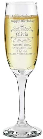 Personalised Champagne Flute Glass | Vintage Ornate Design Engraved Prosecco Glass | Gift for Birthday Christmas Wedding Anniversary | Customise with any Name, Occasion and Message, 210 ml