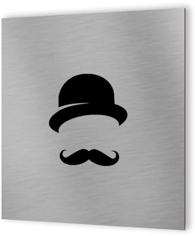 DECOHO - Pictogramme WC toilettes vestiaire Hommes format 20 cm x 20 cm - Modèle Rétro vintage Homme - Argent