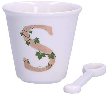La Porcellana Bianca - Bicchierino Lettera S con Cucchiaino - Arredo Casa, Cucina - Linea Unico - Idea Regalo - Porcellana - 75 CC; Ø 6,7; h6 cm