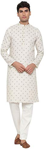 STYLE INSTANT Conjunto de pijama kurta de algodón satinado para hombre, túnica tradicional india, festival, kurta, ropa de payjama, blanco crema, L