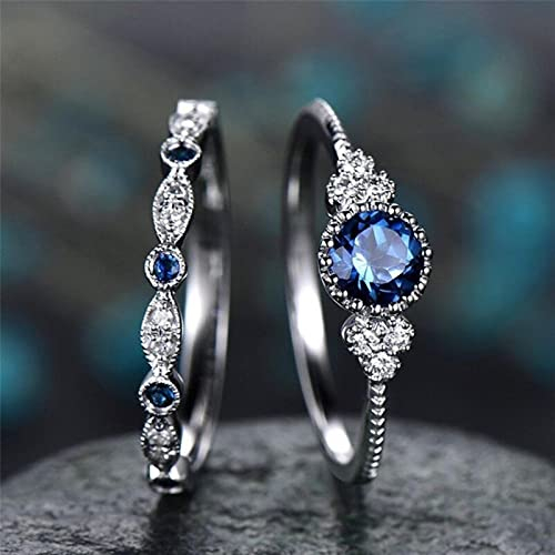 HCMA Double Couche Mousseux Parfait Bleu Rond Coupe Zircon Pierre Anneaux Femme fête fiançailles Bague de Mariage Cadeau