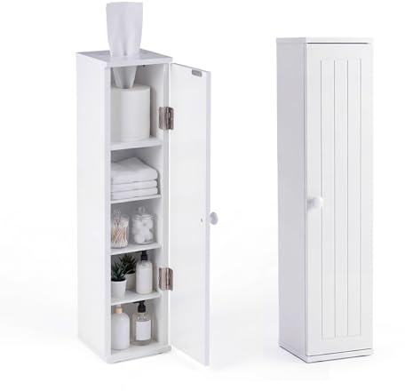 COSTWAY Badezimmerschrank schmal, Toilettenschrank 16cm breit, Badschrank mit 3 abnehmbaren Regalen, schmales Badregal Seitenschrank, für Wohnzimmer Badezimmer, platzsparend