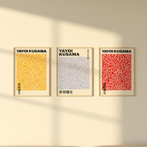 ZoeyAustin® 3 Doppelseitiges Kunstdruck Poster Set | Ohne bilderrahmen | DIN A3 (30cm x 42cm) | Stilvolles Wandposter, 3 Wandbilder, Beidseitige Bilder (Kusama 1)