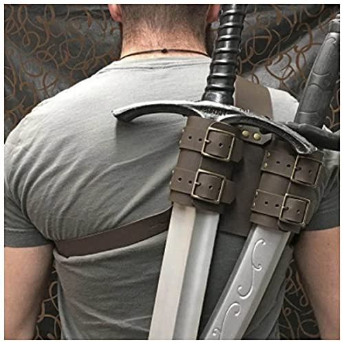 Mittelalterliche Scheide mit doppeltem Rücken für Schwert Entermesserhalter Wikinger Pirat Krieger Lederscheide Holster Cosplay LARP Kostüm, mittelalterlicher Stil