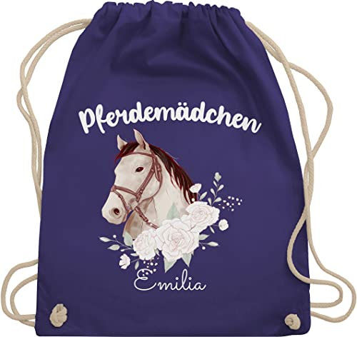 Turnbeutel Rucksack - Pferd Pferde - Pferdemädchen mit Name personalisiert I Geschenk Pferdeliebhaber - Unisize - Lila - mädchen beutel wechselkleidung kindergarten pferden motiv pferdemotiv
