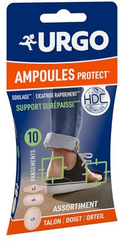 URGO - Pansements Ampoules Mix - Technologie Hydrocolloide - 3 Formats - Pack familial 10 pansements