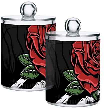 GAIREG 4 Stück Wattestäbchen-Aufbewahrungsspender, Totenkopf, Rose, Apothekergläser, Badezimmer-Zahnbürste