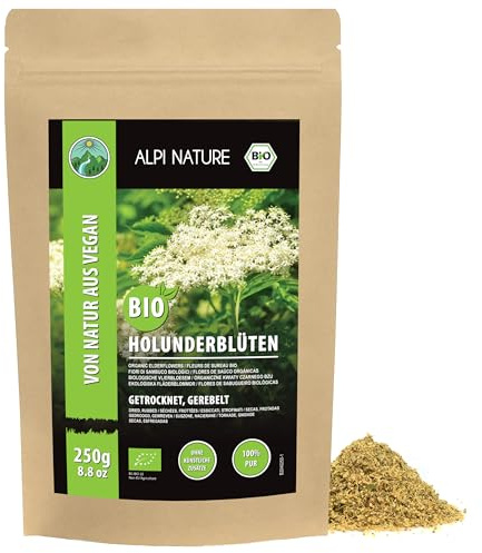 Alpi Nature Fläderblom Te BIO 250g, Torkad och Gniden Fläderört, Ekologiskt Fläderblomste, Löst Te