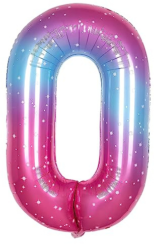 Ponmoo 40 inches Foil Balloons Numbers 0 Pink-Blue Gradient (101cm), Inflatable Helium or Air, Giant Balloon Number 0-9, 10-100, Grand Balloons for Anniversary Wedding Birthday Party Decoration