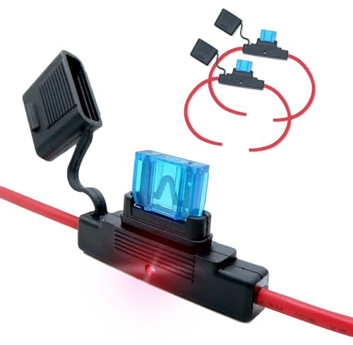 Parts PTT Portafusible LED en línea/aéreo impermeable/estanco IP67 para fusibles MAXI, 12V–32V DC, hasta 50A, cable 8 AWG – Para coche, barco, moto, camper y sistemas solares – Pack 2