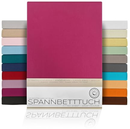 BEAUTEX Spannbetttuch Bettlaken aus Baumwolle, Premium Jersey Stoff 160g/m², Größe und Farbe wählbar (Standard - 160x200x30 cm, Bordeaux)