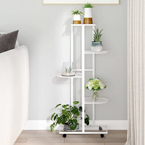 ARKEM Fioriera a 5 Piani con Ruote 44x23x100 cm Ferro Bianco,Fioriera da Esterno, Orto Verticale Rialzato da Esterno per Balcone e Giardino, Mini Orto Rialzato per Piantine, Giardino Verticale da Este