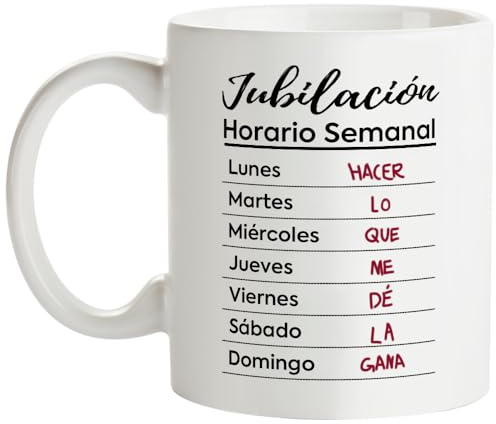 Fatbaby Divertidos regalos de jubilación para mujeres y hombres, taza de café horario semanal, regalos para compañeros de trabajo, jefe, oficina, taza calendario jubilado
