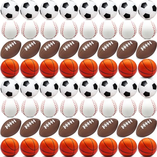 60 Pieces Sports Stress Balls for Kids Mini Footballs Ball, Soccer, Basketball, Baseball Foam Squeeze Stress Balls for Anxiety Relief Relaxation, Sport Party Favor Class Prize Birthday Pet Toys