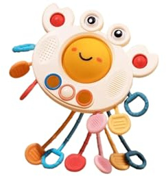 Yummy Baby Products Montessori Sensory Toy for Babies, Silicone Pull String Teething Toy, Perfect for Entertaining Baby While Developing Motor and Sensory Skills (Crab)
