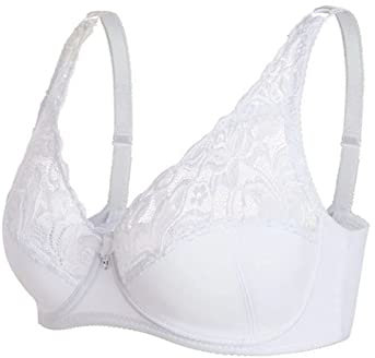 Non Wired Bras for Women UK Transparent Floral Lace Soft Cup Non Wired Ladies Bras Plus Size Full Coverage Push Up Bra Seamless Underwear Bralette Solid Strap Wrap Womens Bras White