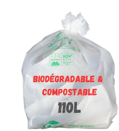 Bolsa de basura blanca biodegradable y compostable | Lote de 50 bolsas ecológicas responsables | Fabricación de materiales vegetales: almidón de maíz | resistente – impermeable | OK Compost EN12432
