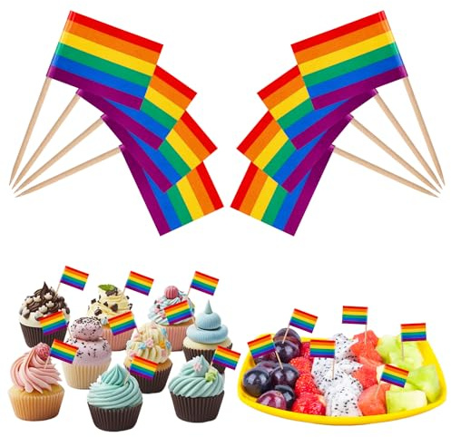 200 Uds Palillos de Dientes con Banderas de Arcoíris, Mini Banderas de Alimentos LGBT Palillos de Dientes Arcoiris Palillos de Dientes de Cóctel de Arcoíris para Carnaval de Arcoíris