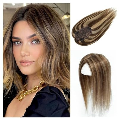 Haartopper für Frauen Haar-Topper for Frauen, Echthaar, Spitzen-Basis-Topper, 25,4–45,7 cm, brasilianisches Haar, glatte Haarteile, Clip-in-One-Piece-Haarverlängerungen for dünner werdendes Haar Haart