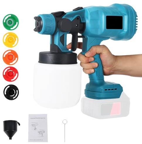 Pistola per Verniciare, Verniciatore a Spruzzo a Batteria 800ML, Pistola di Verniciatura Elettrica con 5 Ugelli, 3 Tipi di Spruzzo Compatibile con Makita 18V (Senza Batteria)