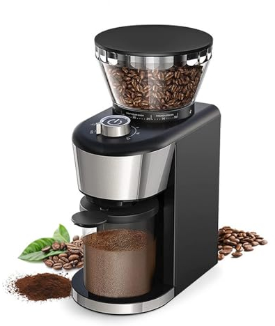 Molinillo de café ajustable, molinillo de café automático con 35 ajustes de molienda precisos, molinillos de café para uso doméstico, café automático de rebabas planas para prensa francesa black