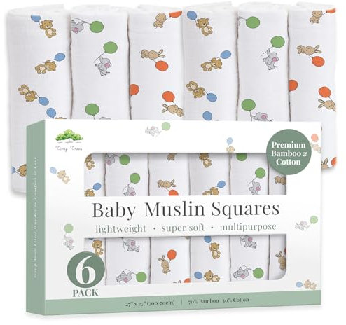 Tiny Trees Musselintücher für Babys – 6er-Pack Spucktücher 70x70 cm – Weiche & Atmungsaktive Baumwolle – Saugfähig & Vielseitig für Stillen, Wickeln & Abwischen