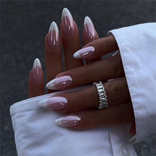 Bestvisse Faux ongles à presser French Tip - Couverture complète - Amande moyenne - Couleur chair brillante - Fournitures de manucure