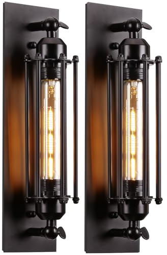 PETITES ECREVISSES 2 Stück Wandleuchte Innen Industrielle Wandleuchten Schwarz E27 Vintage Wandlampe 48cm aus Metall Wandlicht Design für Schlafzimmer Wohnzimmer Treppen Esszimmer