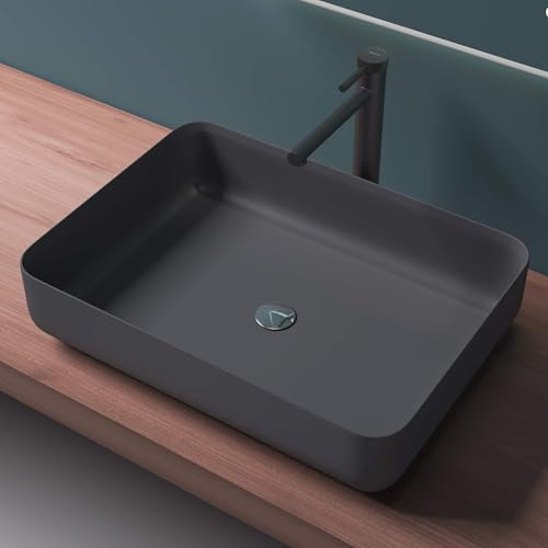 Mai & Mai Vasque à Poser Gris Noir Mat Rectangulaire Lavabo Salle de Bain Évier Lave Mains sans trop-Plein Col812