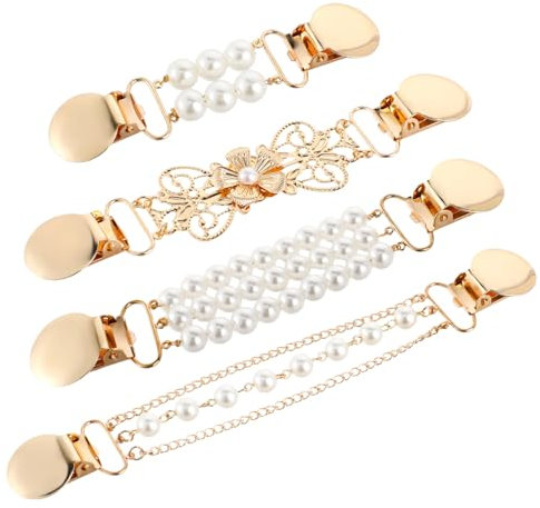 4 Stück Perlen Cardigan Clip 4 Stile Cinch Clip Vintage Pullover Clip Kleider Clip Strickjacke Clips Geeignet für Schals, Strickjacken, Jacken, Umhänge, Kleider