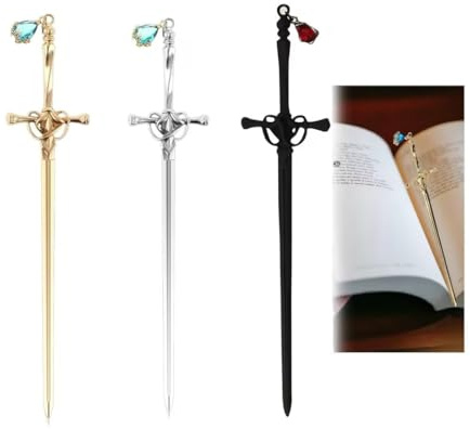 Fonyiunce 3 Stück Metall Lesezeichen - Retro Bookmark Mit Edelsteinanhänger, Mini Schwert, Personalisiert - Vintage Geschenk für Leseliebhaber