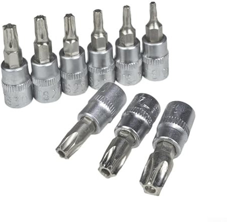 9 punte Torx per cacciavite, set di chiavi a bussola da 1/4, con estremità dentellata, compatibilità con prese standard
