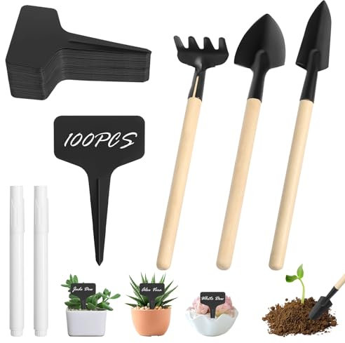 Plant Labels for Ooutdoor Plants 100 Pcs Plant Labels Plastic Plant Tags with 3 Gardening Tools Set and 2 Marker Sign Pen Plant Markers for Vegetables Flowers Potted Plants Herbs