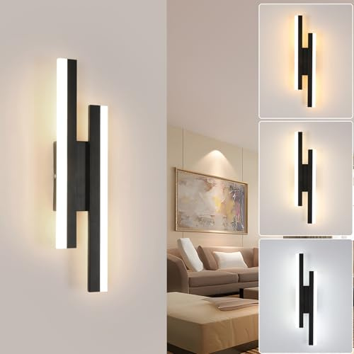 Toolight LED Wall Light Indoor, 16W 1800LM Wall Lights for Living Room 3000K/4500K/6500K, Modern Long LED Acrylic Sconce Lights for Bedroom Corridor Living Room Staircase, 40cm, Black
