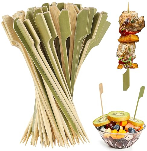 Grillstäbchen,100 Stücke Spieße Fingerfood Cocktailspieße Spiesse für Snacks Natürlichen Bambus-Paddel-Spieße Paddle Bambusspieße für Barbecue,Cocktail,Vorspeisen,Obst,(15 cm) (grüne Farbe)