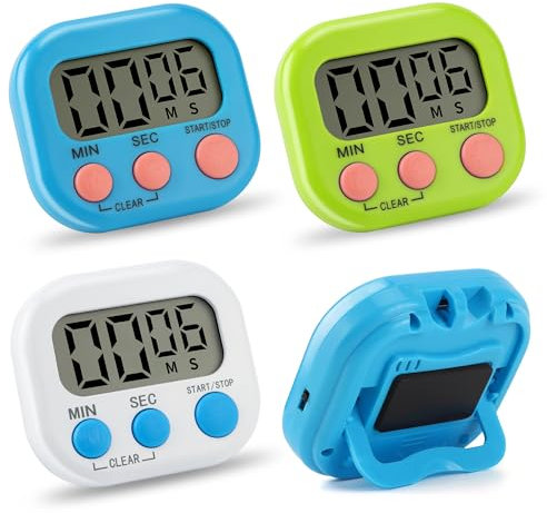 3 Stück KüChentimer Digital Eieruhr Digital Stoppuhr Kinder, Magnetisch Kurzzeitwecker Stoppuhr Digital, Mit Klappbarem StäNder Und Display, Geeignet Zum Kochen, Backen, Sport, Lernen