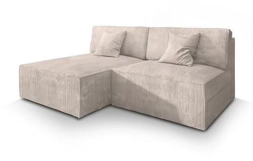 Masseno Ecksofa FIORO P mit Schlaffunktion L-Form, Sofa mit Bettkasten, Wohnzimmersofa, Couch, Soffa, Bettsofa, Couchgarnitur- Creme, POSO 100