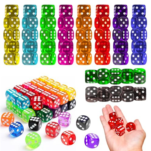 50PCS Classic Gaming Dice Set(14mm) for Board Games and Tabletop Games, 6 Sided Dice Set - 10 Translucent Colors for Math Teaching & DIY Crafts