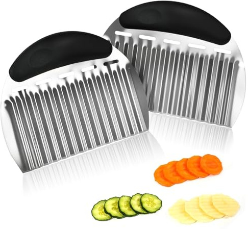 2PCS Large Crinkle Cutters, Heavy Duty Stainless Steel Crinkle Cutter with Ergonomic Non-Slip Handle, Professional Wavy Cutter for Veggies, Potatoes, Carrots, Cucumbers