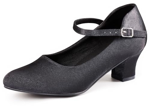 ARCLIBER Character Shoes Women's Ballroom Shoes Satin Pumps Ankle Strap 1.55 Modern Dance Heels for Salsa Tango Flamenco Latin Size 7.5