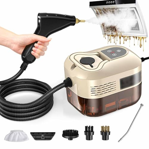 PPLDABNK 1500W Portable Steam Cleaner, Fast Heat-Up in 15s, 6-Speed Adjustable, 1.2L Tank & 4 Brushes for Deep Cleaning (Auto, Kitchen, Furniture, Sofa),Beige