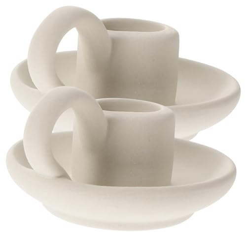 FUTUREORYY Juego de 2 Portavelas de Cerámica en Tonos Claros Minimalista Asa para Decoración de Bodas y Hogar Superficie Lisa y Diseño Elegante