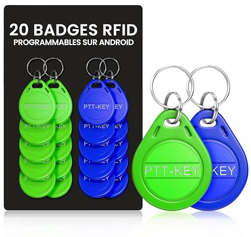 PTT-KEY | Set med 20 RFID-märken 13,56 MHz | MCT-programmerbara på Android-smartphone | UID modifierbar | CUID-chip | universell Vigik-märke | NFC Tag | Pass Badge överallt | Byggnadsmärke |