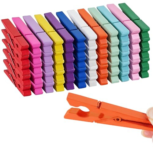 72 Stück Bunte Wäscheklammern Holz, 7 cm Große Holzwäscheklammern, 12-Farbige Holzklammern, Geeignet zum Wäschetrocknen und für Bastelarbeiten, Kleine Klammern für Fotos Aufhängen