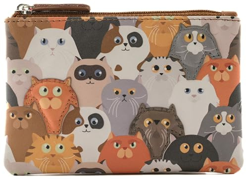 Mala Leather Porte-monnaie en cuir imprimé et applique 4115_11, Chats bondés, One Size, Moderne