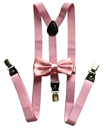 Les bretelles des hommes noeud papillon Set-Y forme avec 3 forts clips Fashion jarretelles ceinture bretelles et nœud papillon (Rose)
