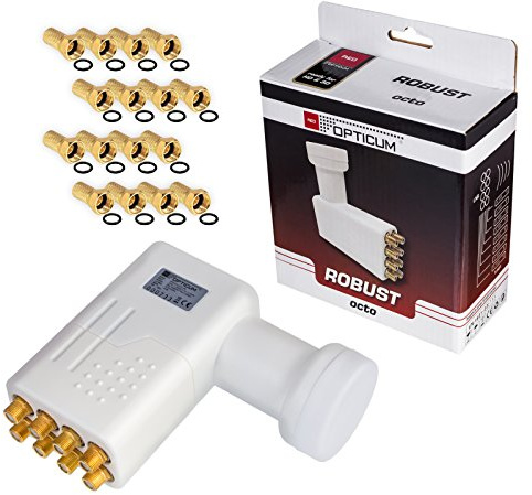 Monoblock LNB 0,1 dB LNC direkt 2 Sat Astra 19,2° hotbird 13° Full HD TV 3D Ultra HD 4K + F-kontakt förgylld GRATIS till, Octo LNB, vit